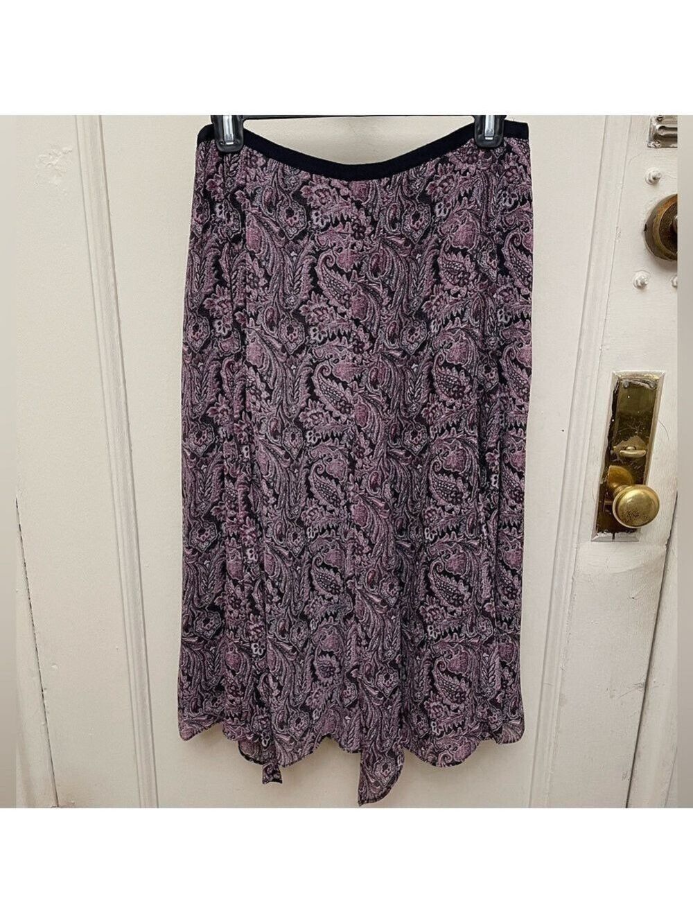 Vintage Y2K Liz Claiborne Maxi Skirt Paisley Purple Black Scarf Hem Flowing 8P - Picture 13 of 13